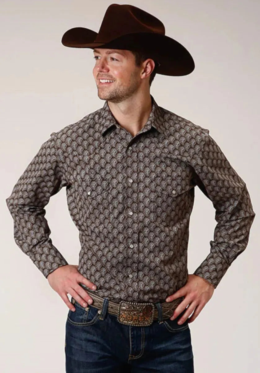 Roper Tear Drop Print (Brown) - Men's Western Shirt - Hatcountry