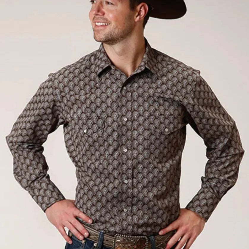 Roper Tear Drop Print (Brown) - Men's Western Shirt - Hatcountry
