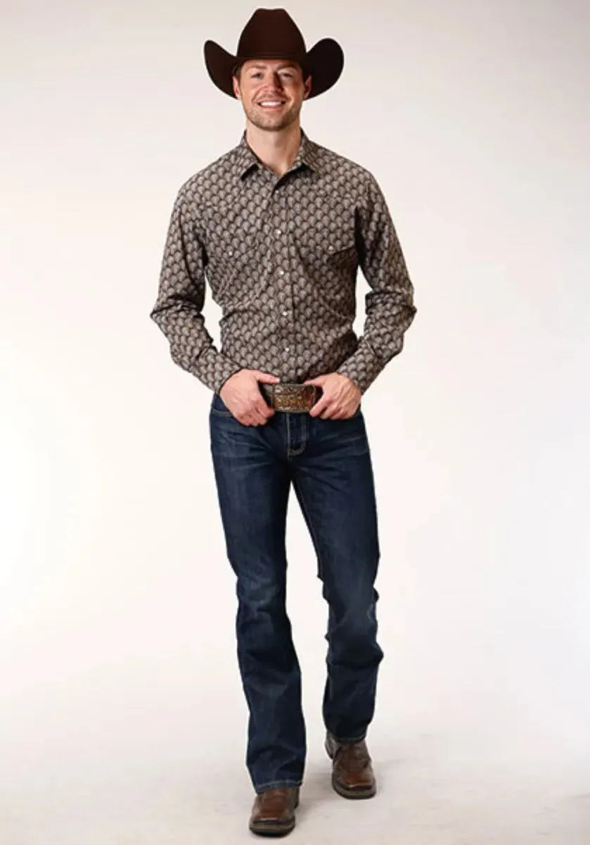 Roper Tear Drop Print (Brown) - Men's Western Shirt - Hatcountry
