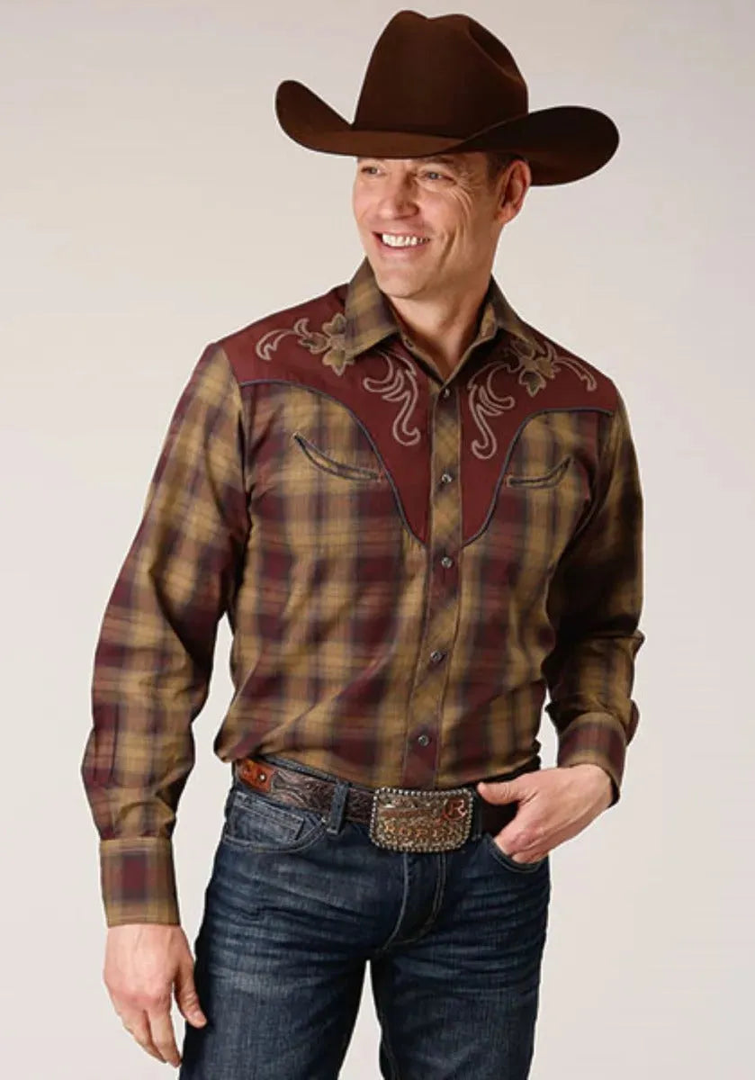 Roper Redwood Ripple (Brown) - Men's Western Shirt (Closeout) - Hatcountry
