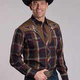 Roper 3115 Plaid (Navy/Brown) - Men's Western Shirt