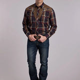 Roper 3115 Plaid (Navy/Brown) - Men's Western Shirt