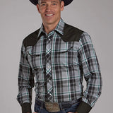 Roper 2105 Fancy Yoke Plaid (Grey) - Men's Western Shirt