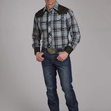 Roper 2105 Fancy Yoke Plaid (Grey) - Men's Western Shirt