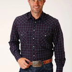 Roper Windowpane Plaid (Blue) - Men's Western Shirt - Hatcountry