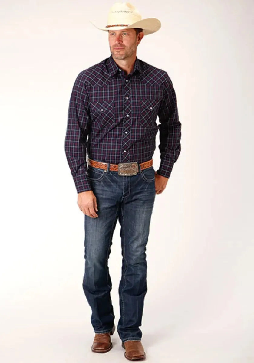 Roper Windowpane Plaid (Blue) - Men's Western Shirt - Hatcountry