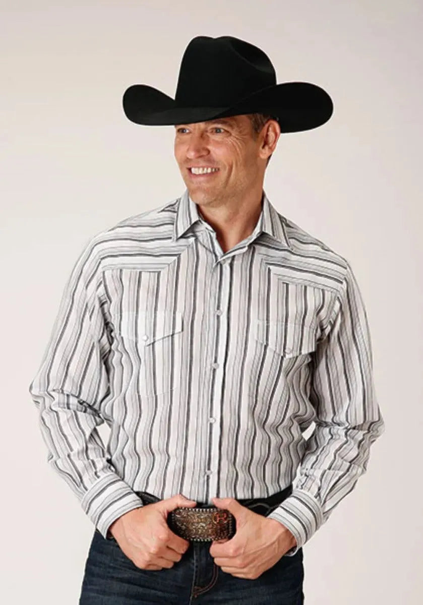 Roper Stormy Stripes (Grey) - Men's Western Shirt - Hatcountry