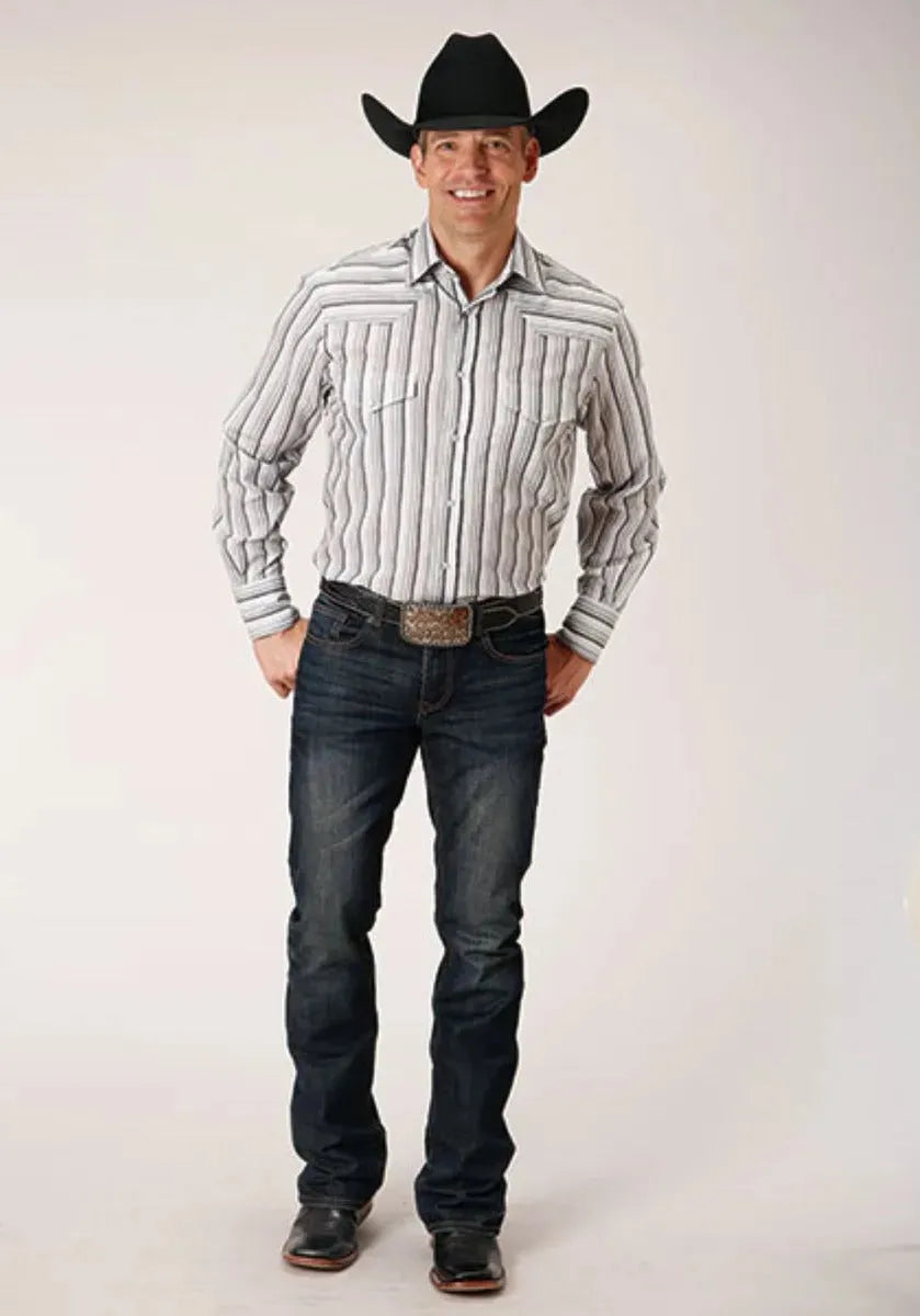 Roper Stormy Stripes (Grey) - Men's Western Shirt - Hatcountry