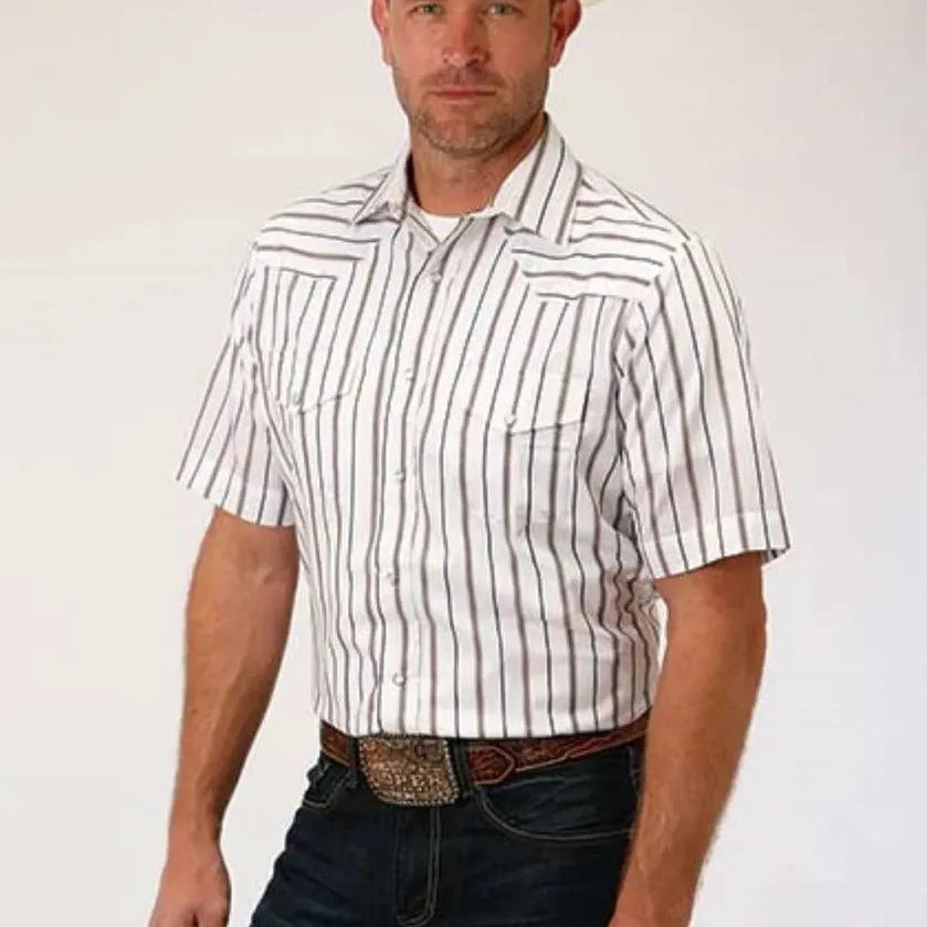Roper Wide Stripe (Brown) - Men's Western Shirt - Hatcountry