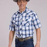 Roper 2899 White Plaid (Blue) - Men's Short Sleeve Western Shirt
