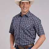 Roper 2900 Woven Plaid (Navy) - Men's Short Sleeve Western Shirt
