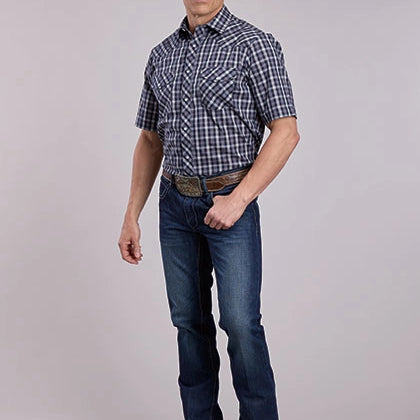 Roper 2900 Woven Plaid (Navy) - Men's Short Sleeve Western Shirt