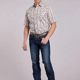 Roper 2902 Orange Plaid (Cream) - Men's Short Sleeve Western Shirt