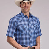 Roper 3034 Woven Plaid (Blue) - Men's Short Sleeve Western Shirt