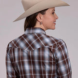 Roper 3280 Plaid (Chocolate/Light Blue) - Women's Western Shirt