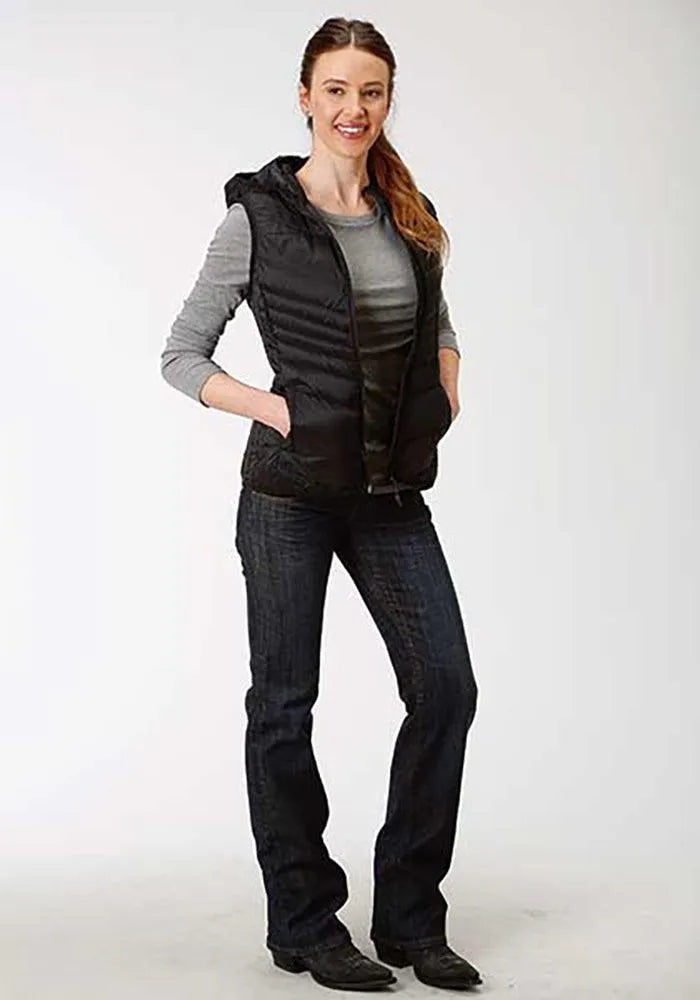 Roper Hooded Chevron Quilted Down Vest (Black) - Women's Vest - Hatcountry
