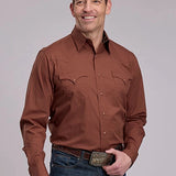 Roper 3101 Solid Poplin (Earth Brown) - Men's Western Shirt