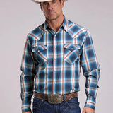 Roper 3290 Star Dobby Plaid (Blue/Red) - Men's Western Shirt