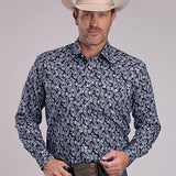 Roper 2969 Woodcut Paisley (Black) - Men's Western Shirt