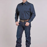 Roper 2584 Pinwheel Foulard (Blue) - Men's Western Shirt