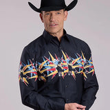 Roper 2846 Bull Star Border (Black) - Men's Western Shirt