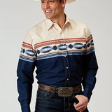 Roper 1906 Distressed Aztec Border (Navy) - Men's Western Shirt