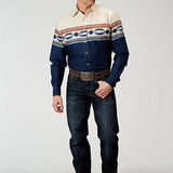 Roper 1906 Distressed Aztec Border (Navy) - Men's Western Shirt