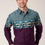 Roper 1412 Tile Aztec Border (Wine) - Men's Western Shirt