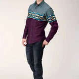 Roper 1412 Tile Aztec Border (Wine) - Men's Western Shirt