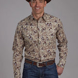 Roper 2116 Brushstroke Cowboys Print (Brown) - Men's Western Shirt