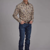 Roper 2116 Brushstroke Cowboys Print (Brown) - Men's Western Shirt