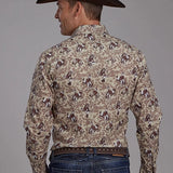 Roper 2116 Brushstroke Cowboys Print (Brown) - Men's Western Shirt