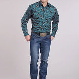 Roper 2627 Brushstroke Cowboys Print (Blue) - Men's Western Shirt