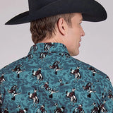 Roper 2627 Brushstroke Cowboys Print (Blue) - Men's Western Shirt