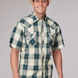 Roper 2006 Tile Plaid (White) - Men's Short Sleeve Shirt