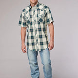 Roper 2006 Tile Plaid (White) - Men's Short Sleeve Shirt