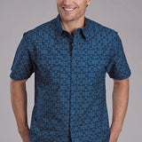Roper 2350 Diamond Print (Blue) - Men's Short Sleeve Shirt