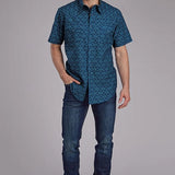 Roper 2350 Diamond Print (Blue) - Men's Short Sleeve Shirt