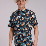 Roper 2834 Hawaiian Print (Black) - Men's Short Sleeve Shirt