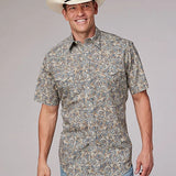 Roper 2009 Sketchy Paisley Print (Brown) - Men's Short Sleeve Shirt