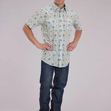 Roper 2463 Vintage Paisley Print (Blue) - Men's Short Sleeve Shirt