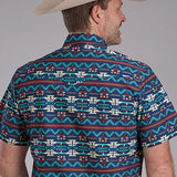 Roper 2352 Navajo Print (Blue) - Men's Short Sleeve Shirt