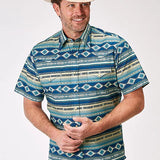Roper 1899 Aztec Blanket Print (Blue) - Men's Short Sleeve Shirt
