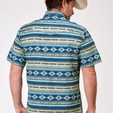 Roper 1899 Aztec Blanket Print (Blue) - Men's Short Sleeve Shirt