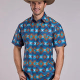 Roper 2835 Serape Stripe (Blue) - Men's Short Sleeve Shirt