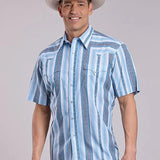 Roper 2832 Vertical Stripe (Blue) - Men's Short Sleeve Shirt