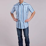 Roper 2832 Vertical Stripe (Blue) - Men's Short Sleeve Shirt