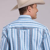 Roper 2832 Vertical Stripe (Blue) - Men's Short Sleeve Shirt
