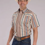 Roper 2469 Southwest Stripe (Tan) - Men's Short Sleeve Shirt