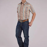 Roper 2469 Southwest Stripe (Tan) - Men's Short Sleeve Shirt